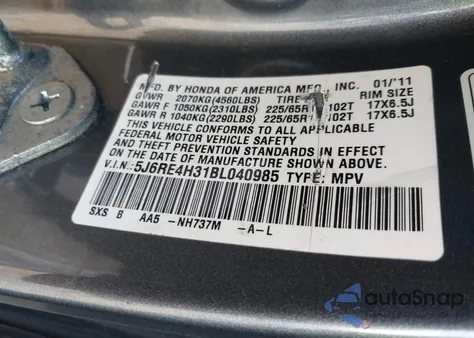 2011 Honda Cr-V Lx z USA, uszkodzony, nr VIN 5J6RE4H31BL040985